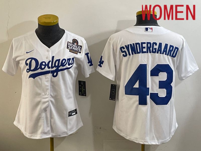 Women Los Angeles Dodgers #43 Syndergaard White Game 2024 Nike MLB Jersey style 11201->women mlb jersey->Women Jersey